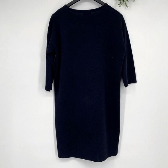 J.Crew Cotton Knit Dress 3/4 Sleeve Pullover Crew Neck Navy MP - Picture 2 of 14